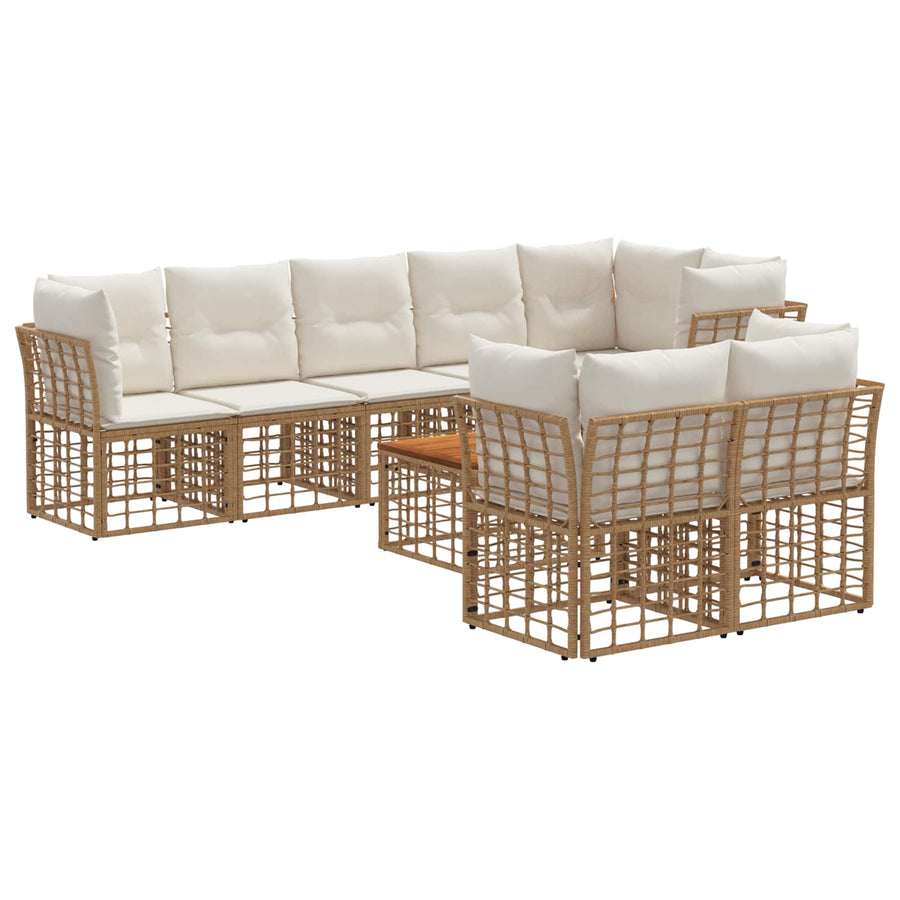Buiten bankenset 9 pcs Natuurlijk en Crème Wit Polyester