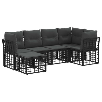 Buiten bankenset met kussen 6 pcs Zwart Polyester