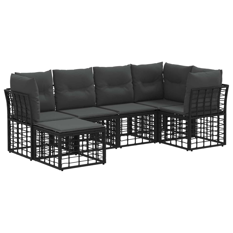 Buiten bankenset met kussen 6 pcs Zwart Polyester