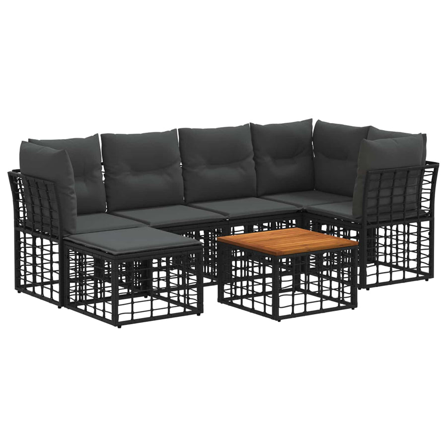 Buiten bankenset 7 pcs Zwart en Donkergrijs Polyester
