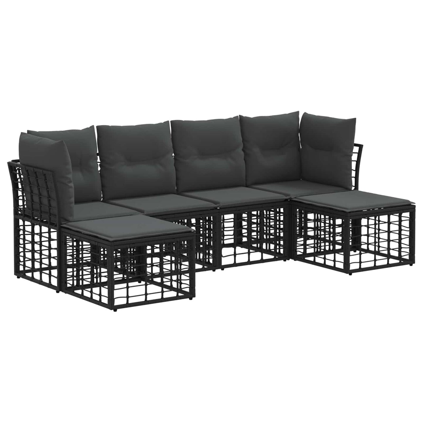 Buiten bankenset met kussen 6 pcs Zwart Polyester