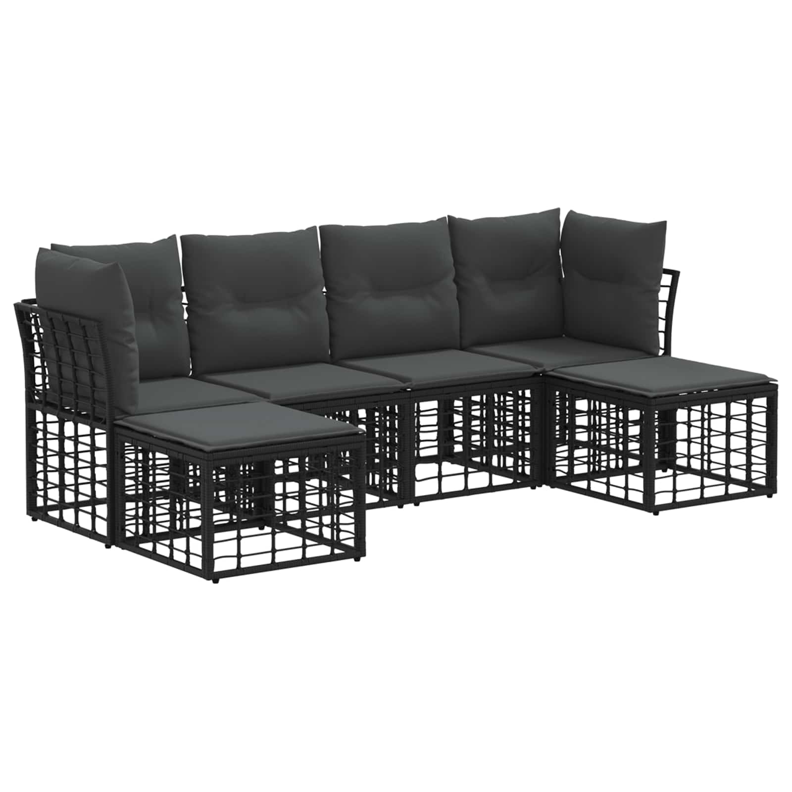 Buiten bankenset met kussen 6 pcs Zwart Polyester