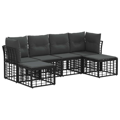 Buiten bankenset met kussen 6 pcs Zwart Polyester