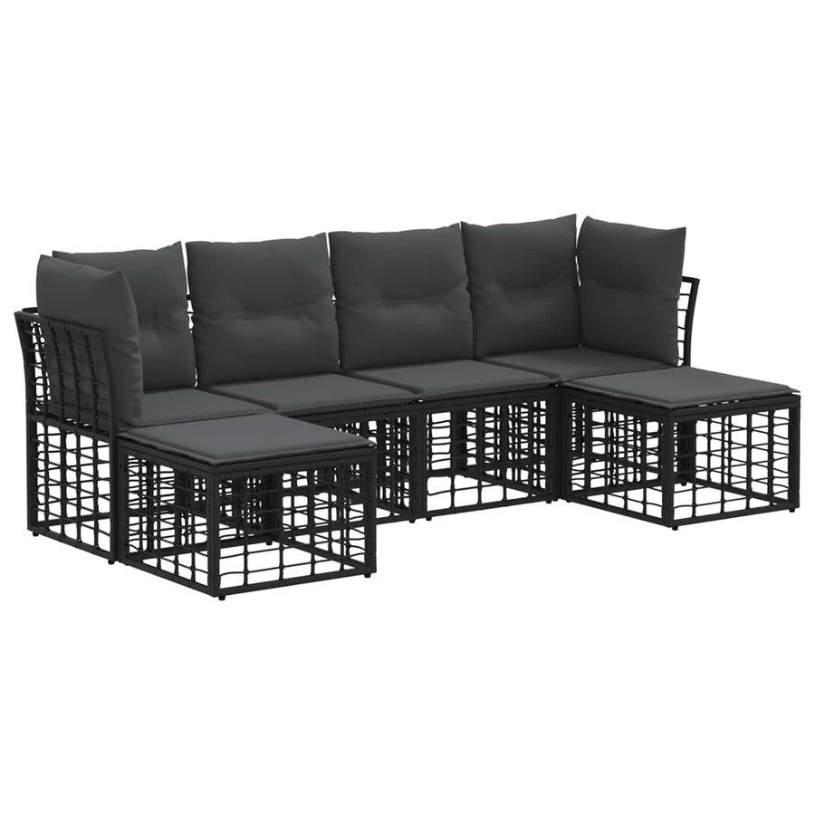 Buiten bankenset met kussen 6 pcs Zwart Polyester
