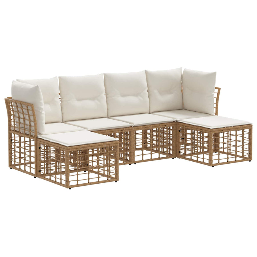 Buiten bankenset met kussen 6 pcs Naturel Polyester
