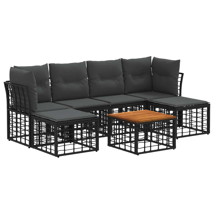 Buiten bankenset 7 pcs Zwart en Donkergrijs Polyester