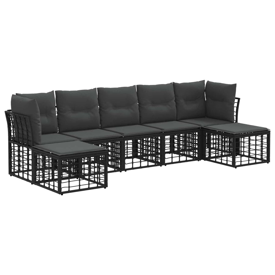Buiten bankenset met kussen 4 pcs Zwart Polyester