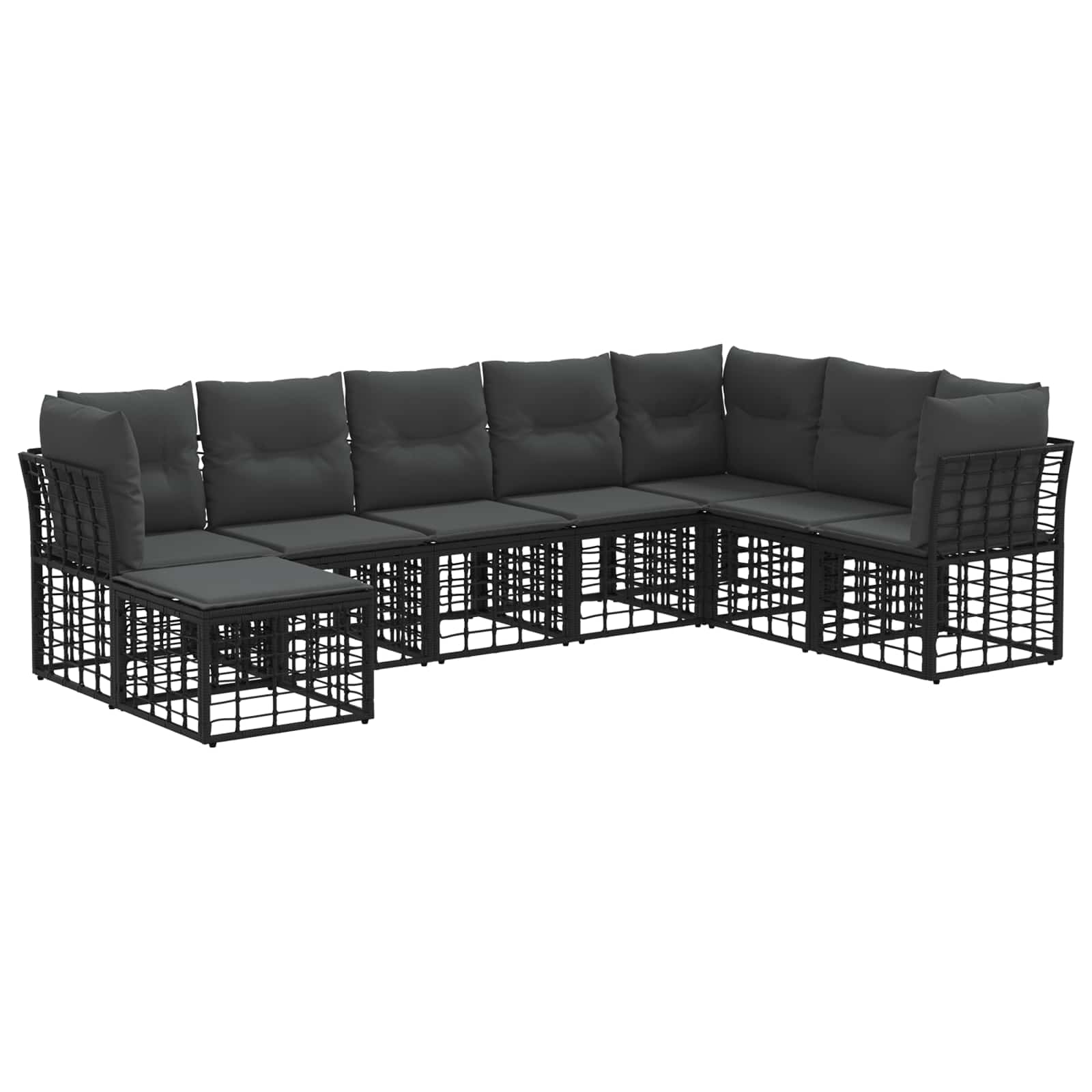 Buiten bankenset met kussen 8 pcs Zwart Polyester