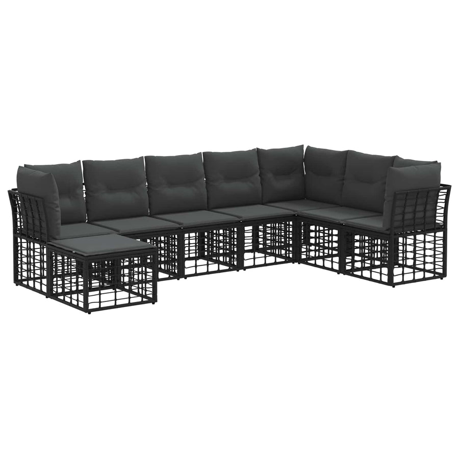Buiten bankenset met kussen 8 pcs Zwart Polyester