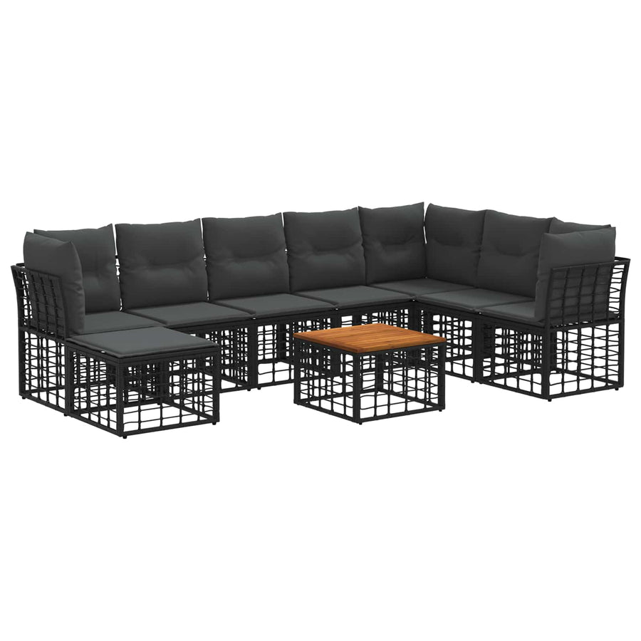 Buiten bankenset 9 pcs Zwart en Donkergrijs Polyester