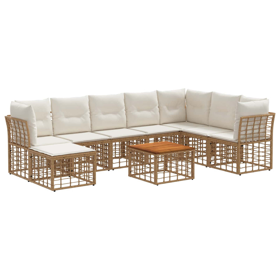 Buiten bankenset 9 pcs Natuurlijk en Crème Wit Polyester