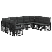 Tuinset poly rattan 9-delig zwart met kussens