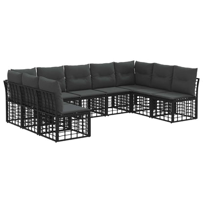 Buiten bankenset met kussen 9 pcs Zwart Polyester