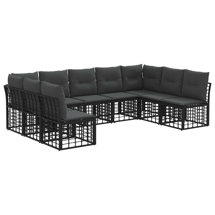Buiten bankenset met kussen 9 pcs Zwart Polyester