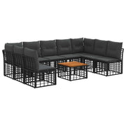 Tuinbankenset 9 persoons poly rattan zwart donkergrijs