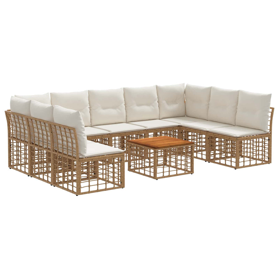 Buiten bankenset 10 pcs Natuurlijk en Crème Wit Polyester
