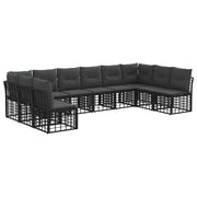 Tuinbankenset 10 personen poly rattan zwart