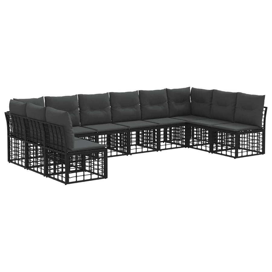 Buiten bankenset met kussen 10 pcs Zwart Polyester