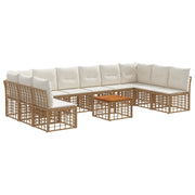 Tuinset 11-delig poly rattan acaciahout crème wit