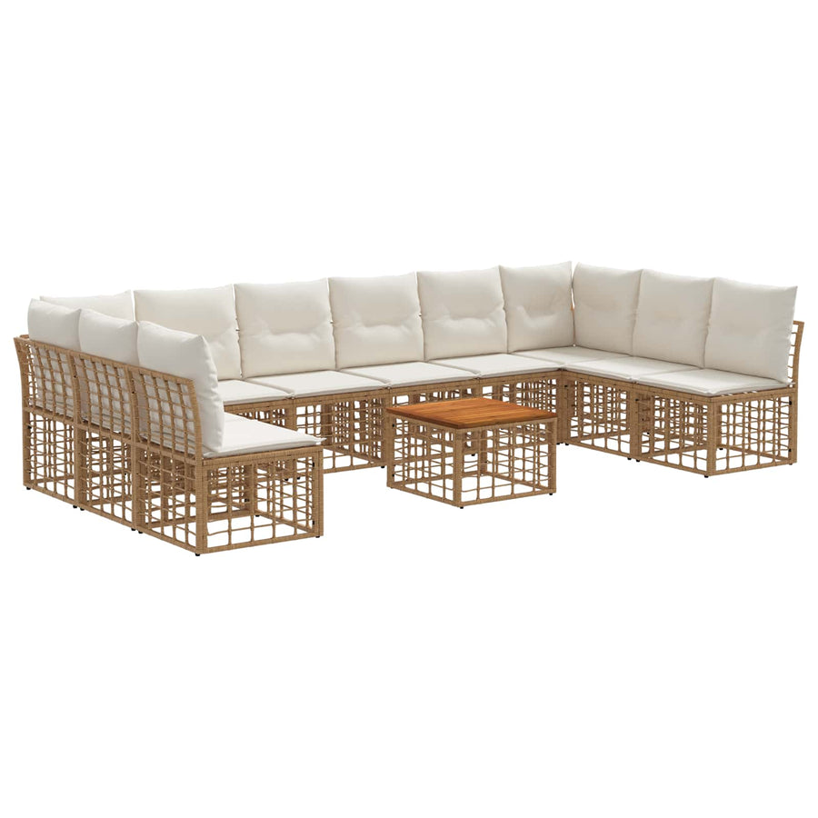 Buiten bankenset 11 pcs Natuurlijk en Crème Wit Polyester