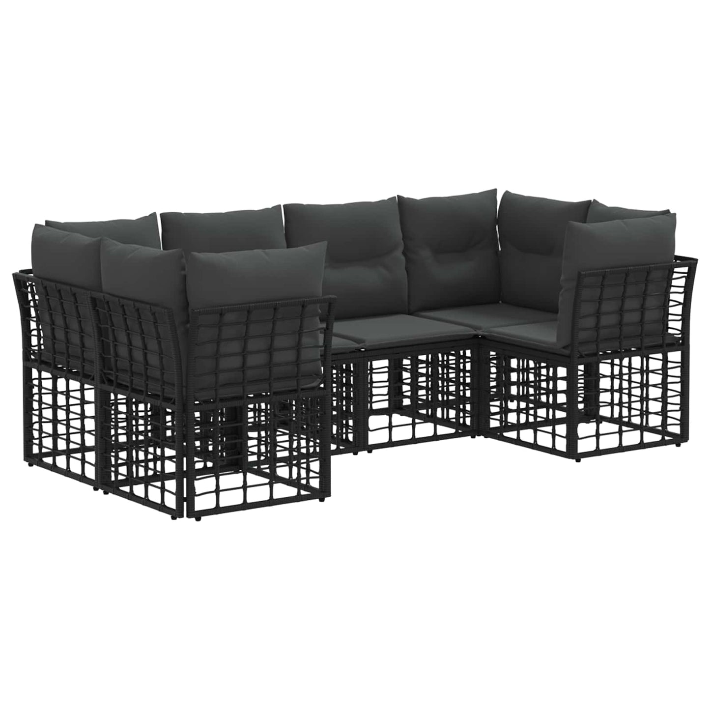 Buiten bankenset met kussen 6 pcs Zwart Polyester