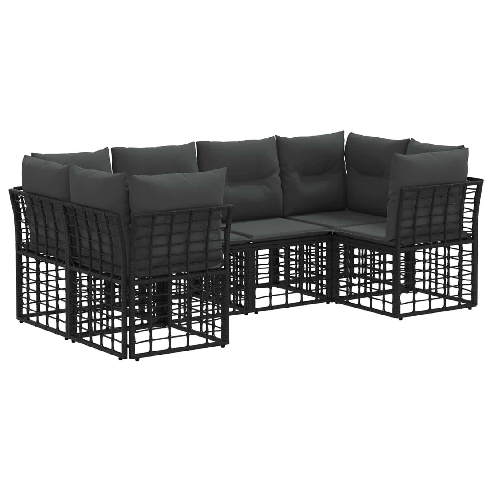 Buiten bankenset met kussen 6 pcs Zwart Polyester