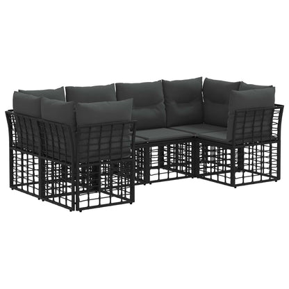 Buiten bankenset met kussen 6 pcs Zwart Polyester