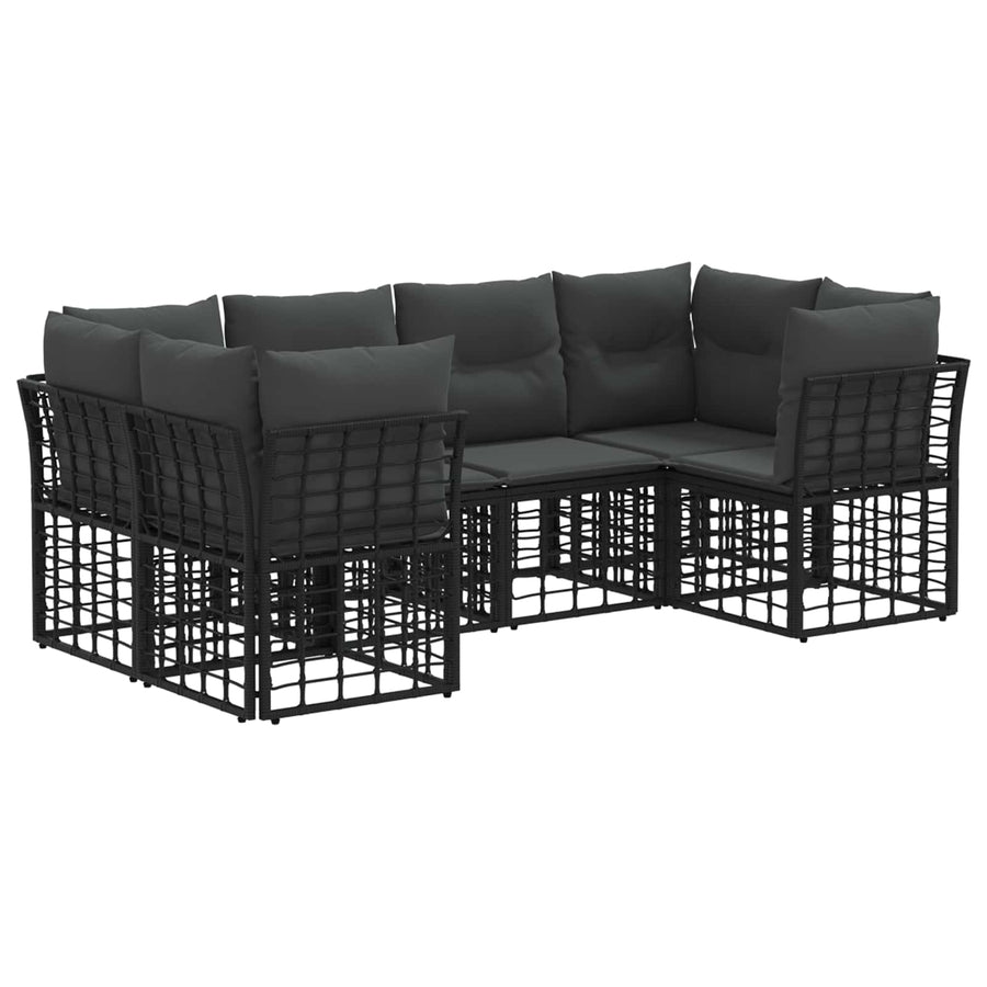 Buiten bankenset met kussen 6 pcs Zwart Polyester