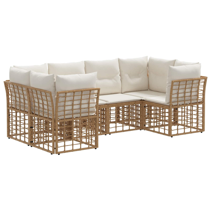 Buiten bankenset met kussen 6 pcs Naturel Polyester