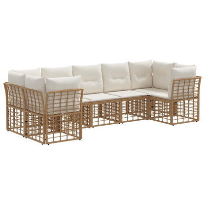 Buiten bankenset 7 pcs Natuurlijk en Crème Wit Polyester