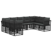 Tuinbankenset 9 personen poly rattan zwart donkergrijs
