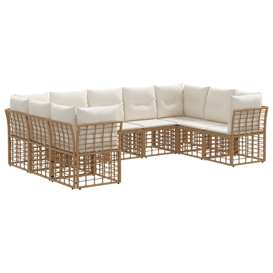 Buiten bankenset 9 pcs Natuurlijk en Crème Wit Polyester