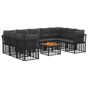 Tuinbankenset 10-delig zwart donkergrijs poly rattan
