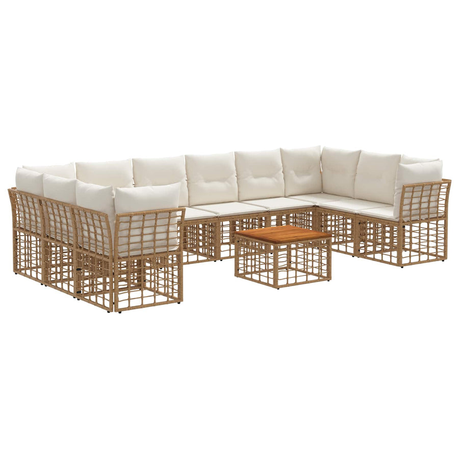 Buiten bankenset 11 pcs Natuurlijk en Crème Wit Polyester