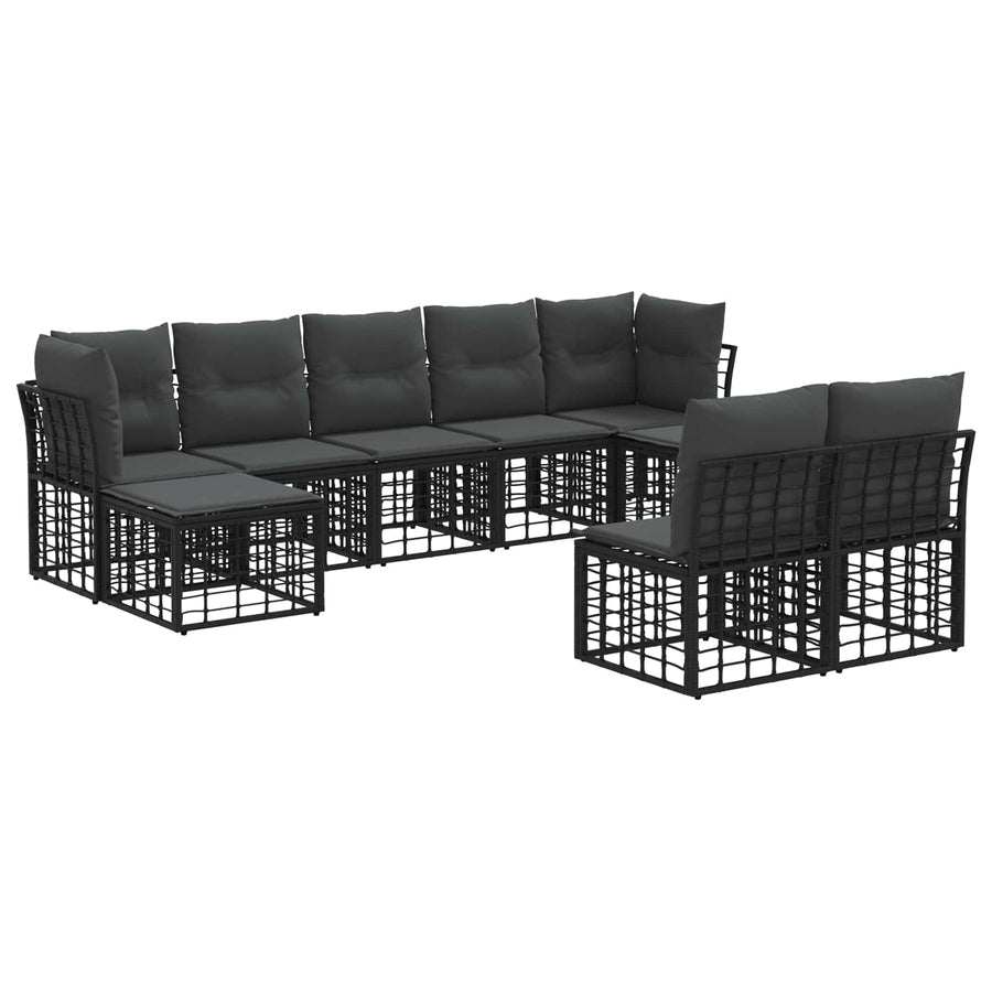 Buiten bankenset 9 pcs Zwart en Donkergrijs Polyester