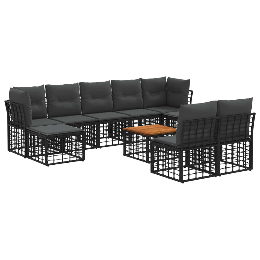 Buiten bankenset 10 pcs Zwart en Donkergrijs Polyester