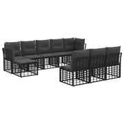 Tuinbankenset 4 personen poly rattan zwart donkergrijs