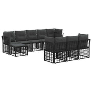 Tuinbankenset 10-delig poly rattan zwart donkergrijs