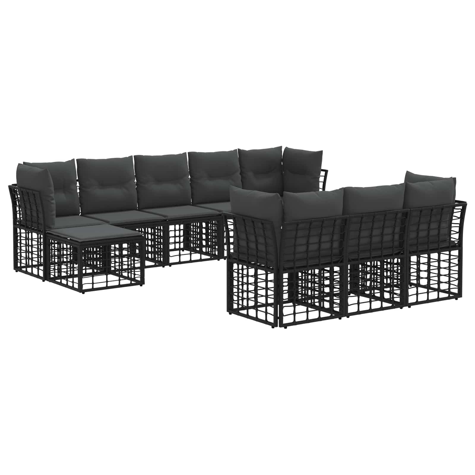 Buiten bankenset 10 pcs Zwart en Donkergrijs Polyester