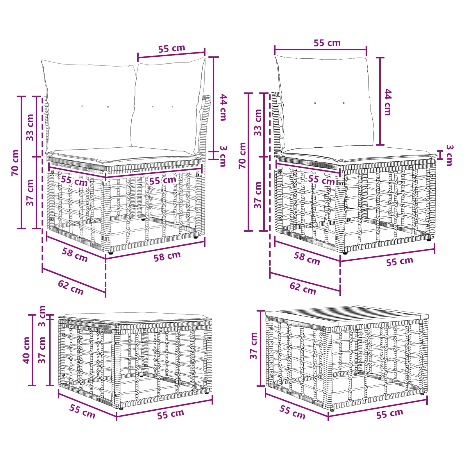Buiten bankenset 11 pcs Natuurlijk en Crème Wit Polyester