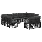 Tuinset 11-delig poly rattan zwart donkergrijs