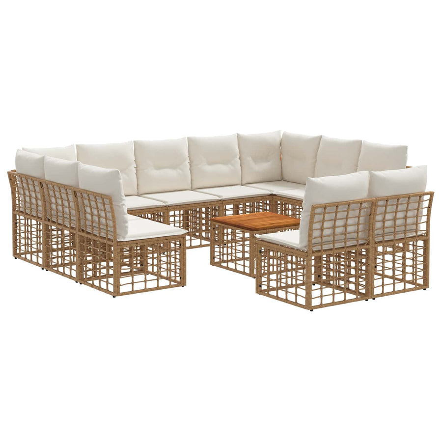 Buiten bankenset 12 pcs Natuurlijk en Crème Wit Polyester