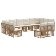 Tuinbankenset 6 personen poly rattan natuurlijk crème wit