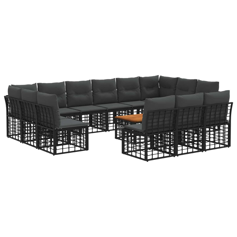 Buiten bankenset 14 pcs Zwart en Donkergrijs Polyester
