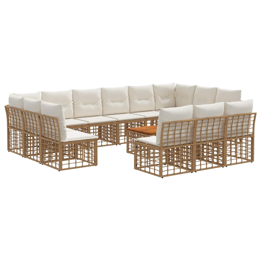 Buiten bankenset 14 pcs Natuurlijk en Crème Wit Polyester