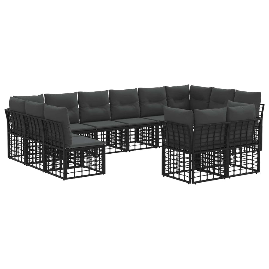 Buiten bankenset 12 pcs Zwart en Donkergrijs Polyester