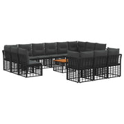 Tuinbankenset 14-delig poly rattan zwart donkergrijs