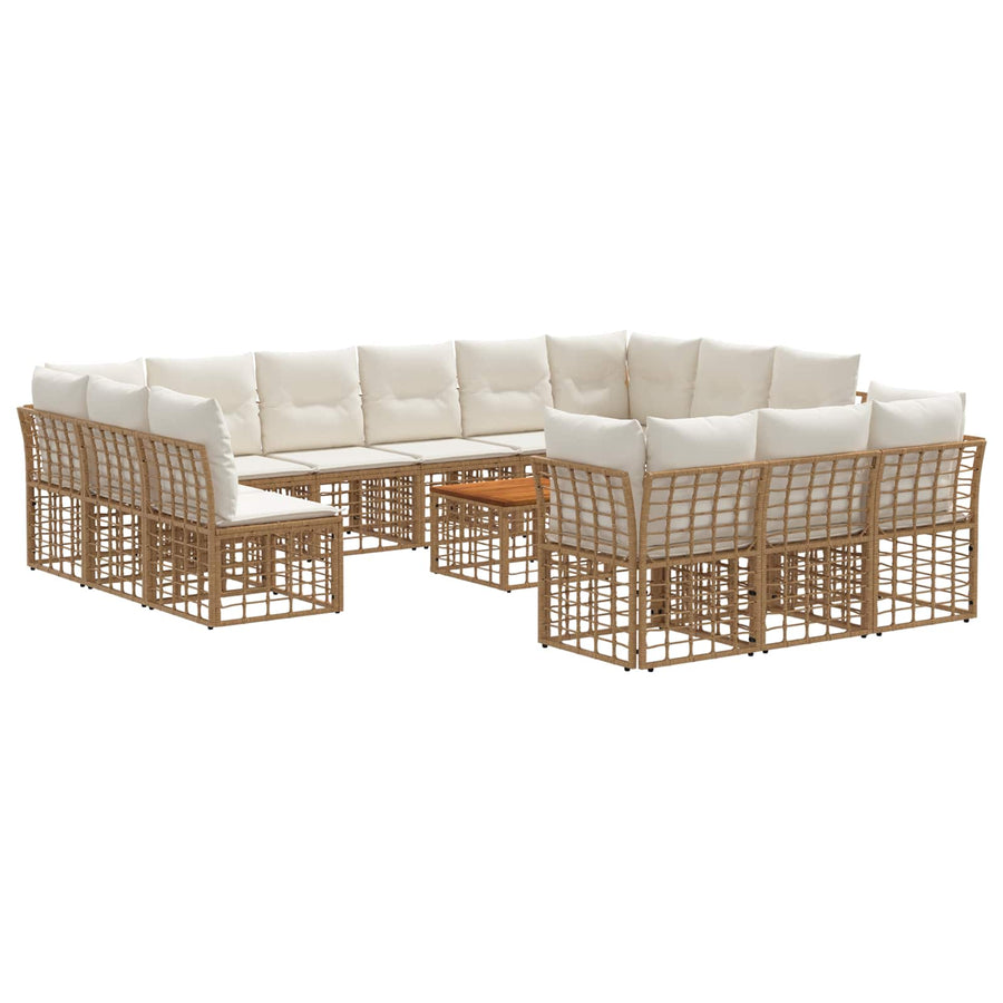 Buiten bankenset 14 pcs Natuurlijk en Crème Wit Polyester