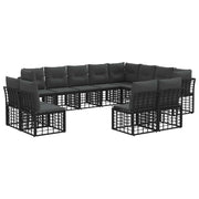 Loungeset 12-delig zwart donkergrijs polyester