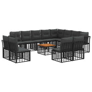 Tuinbankenset 13-delig poly rattan zwart donkergrijs